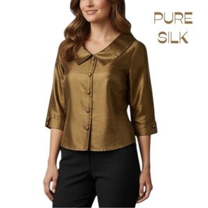 S.L.B. Gold Silk Button Down Top NWT Size 12